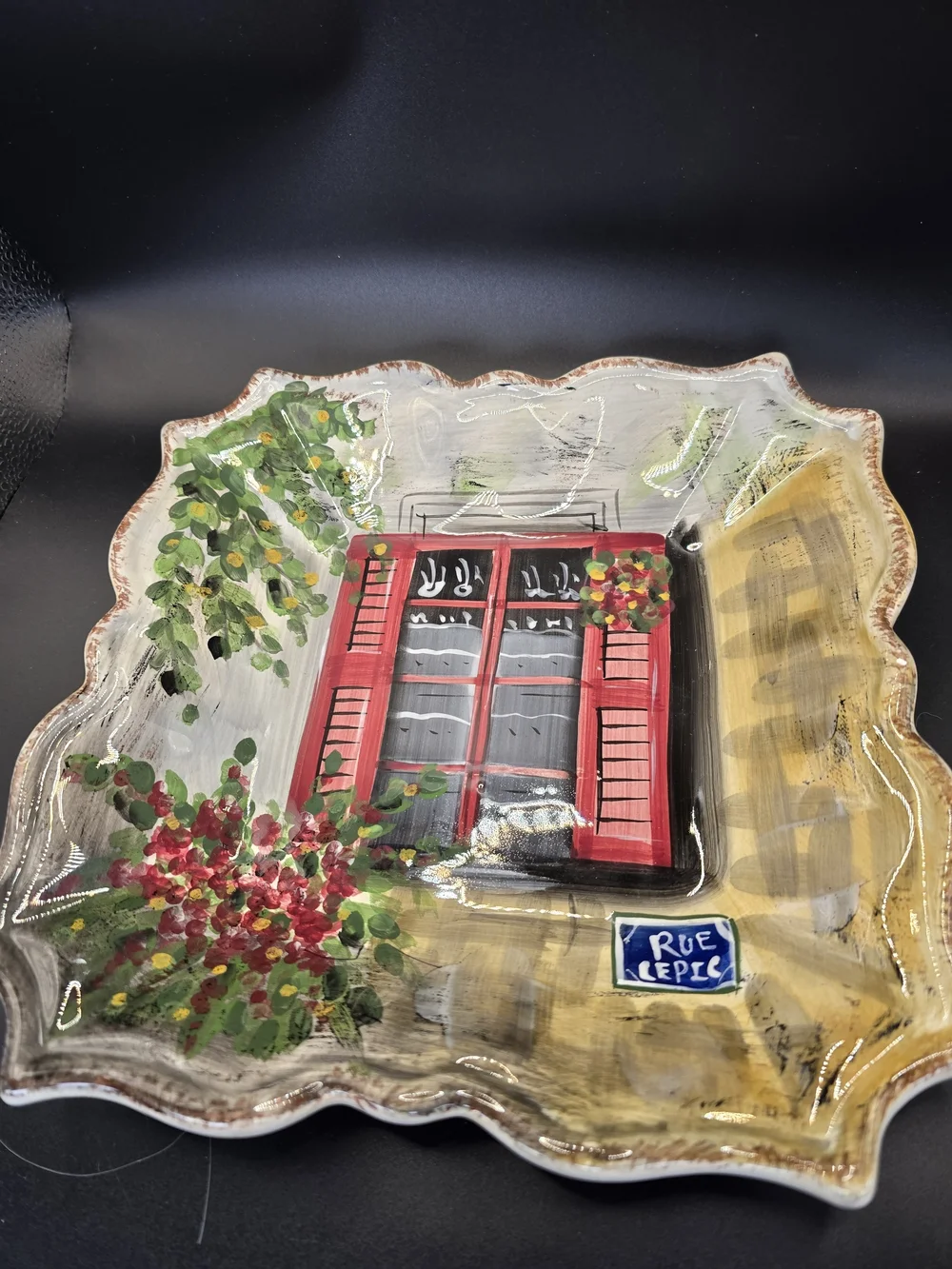 Set Of 4 Rue de Paris Collector Salad Plates, Hand Painted Ceramic, Paris